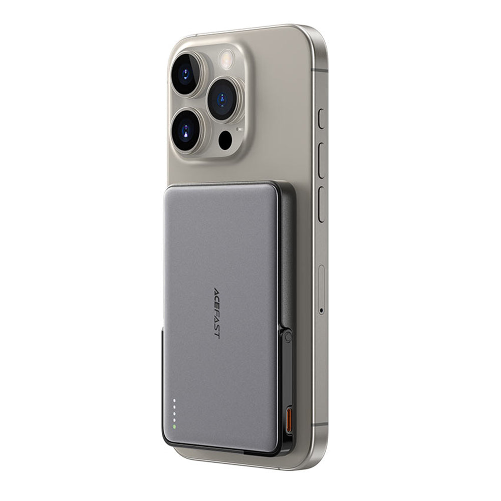 Acefast - Magnetic Wireless Power Bank (M16-5000) - with Foldable Stand, USB-C Port, 5000mAh, PD18W, LED Indicator - Bla