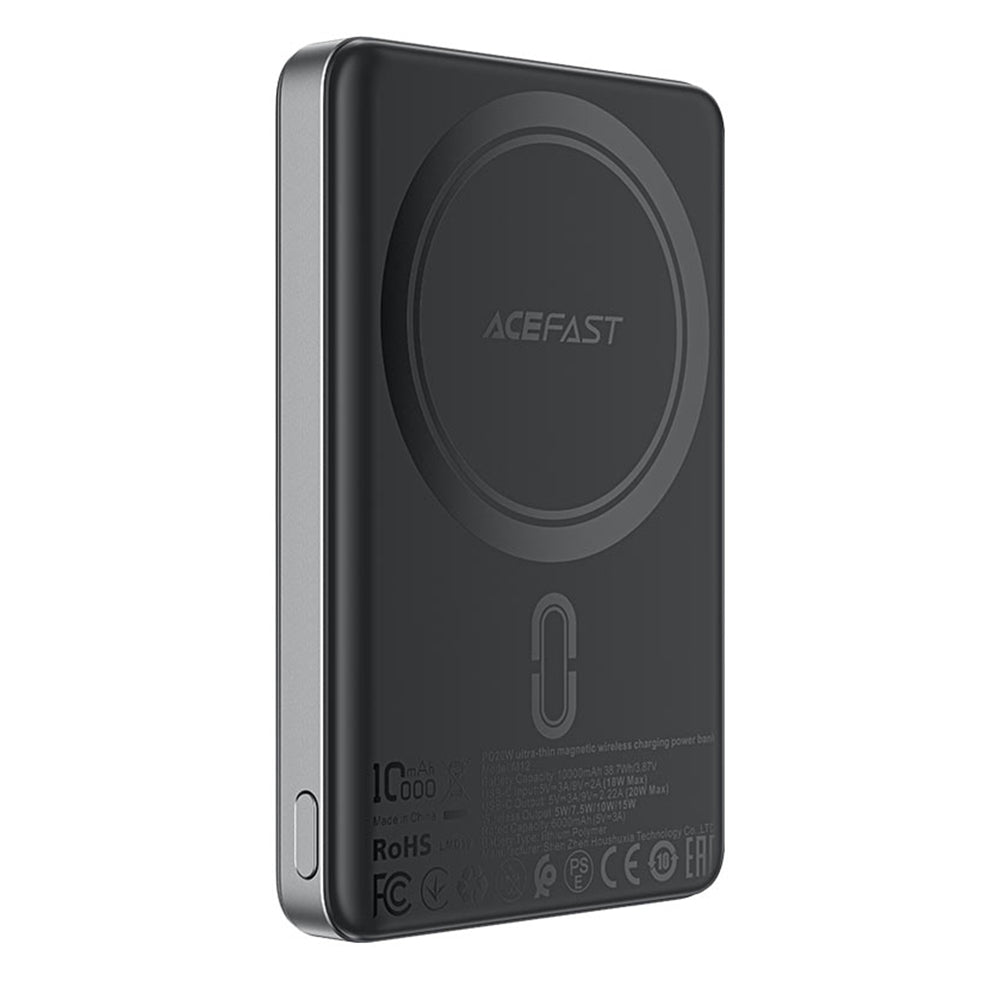 Acefast - Magnetic Wireless Power Bank Ultra-thin (M12-10000) - Type-C, 10000mAh, 38.7Wh, PD20W, LED Indicator - Black