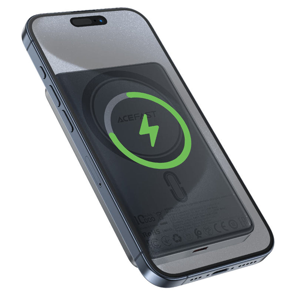 Acefast - Magnetic Wireless Power Bank Ultra-thin (M12-10000) - Type-C, 10000mAh, 38.7Wh, PD20W, LED Indicator - Black