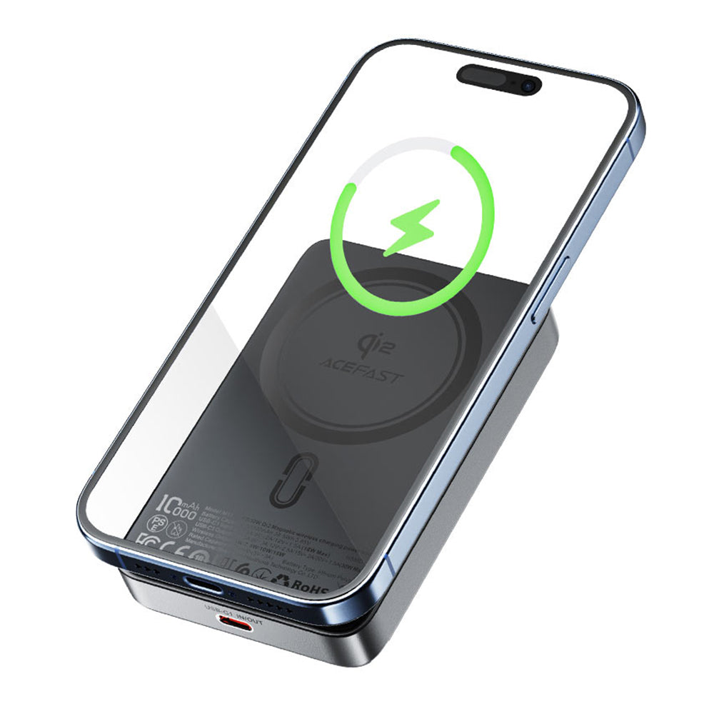 Acefast - Magnetic Power Bank (M11-10000) - Type-C, 10000mAh, 38.5Wh, PD30W, Qi2 Certified, LED Indicator - Black