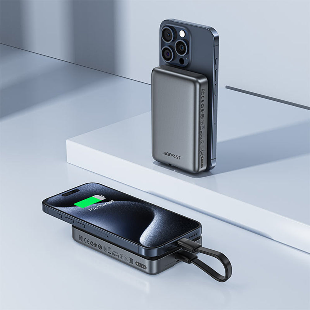 Acefast - Magnetic Wireless Power Bank (M10-10000) - with Type-C Cable, 0.1m, 2x USB-C, 10000mAh, 30W, LED Indicator - B