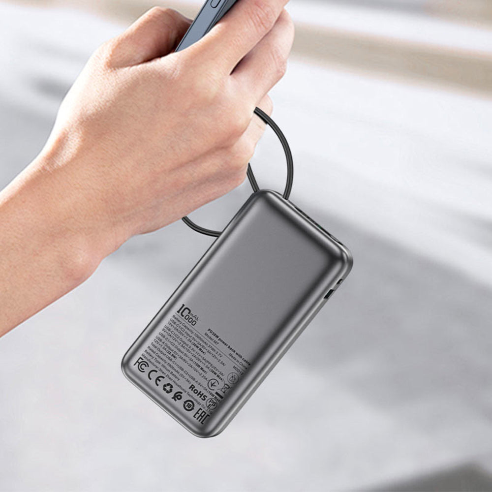 Acefast - Power Bank (M7-10000) - with Type-C Cable, USB-C, USB, 10000mAh, 30W, Digital Display, Dirt-resistant - Black
