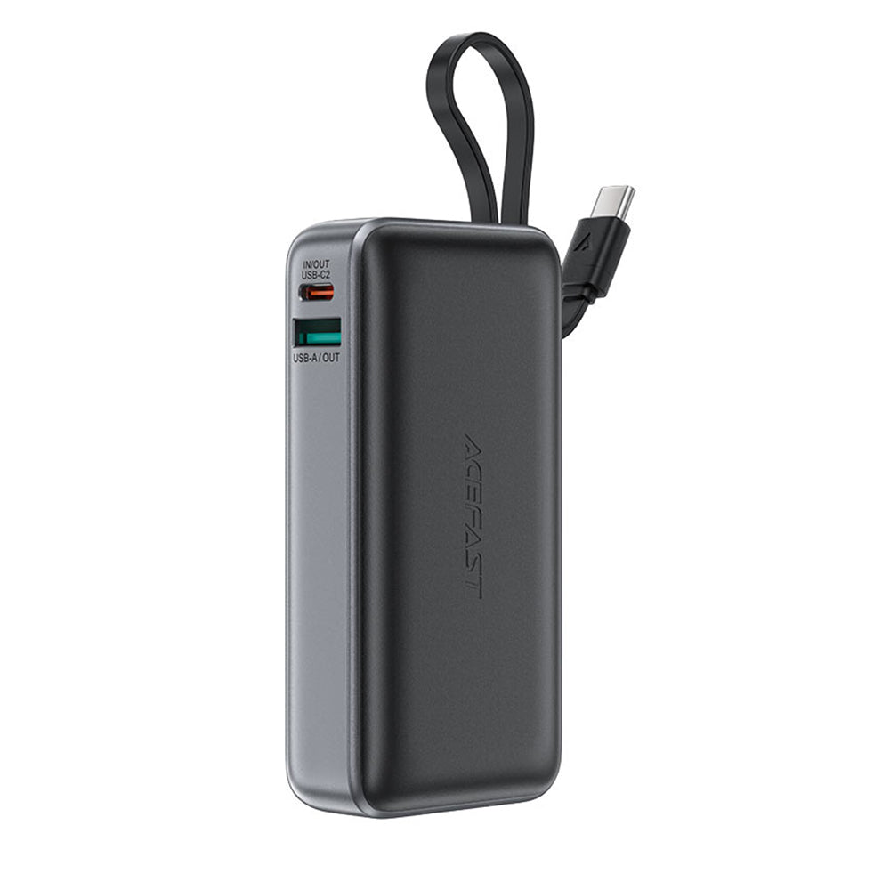 Acefast - Power Bank (M7-10000) - with Type-C Cable, USB-C, USB, 10000mAh, 30W, Digital Display, Dirt-resistant - Black