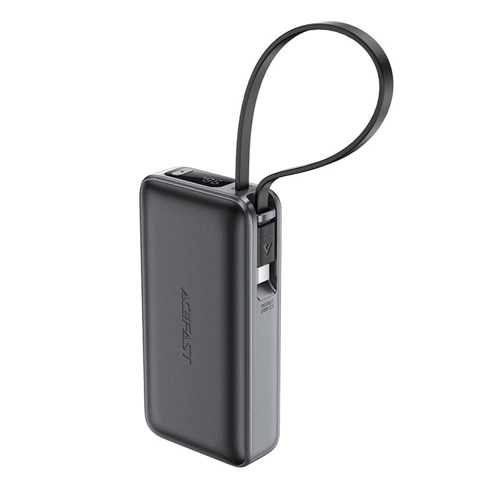 Acefast - Power Bank (M7-10000) - with Type-C Cable, USB-C, USB, 10000mAh, 30W, Digital Display, Dirt-resistant - Black