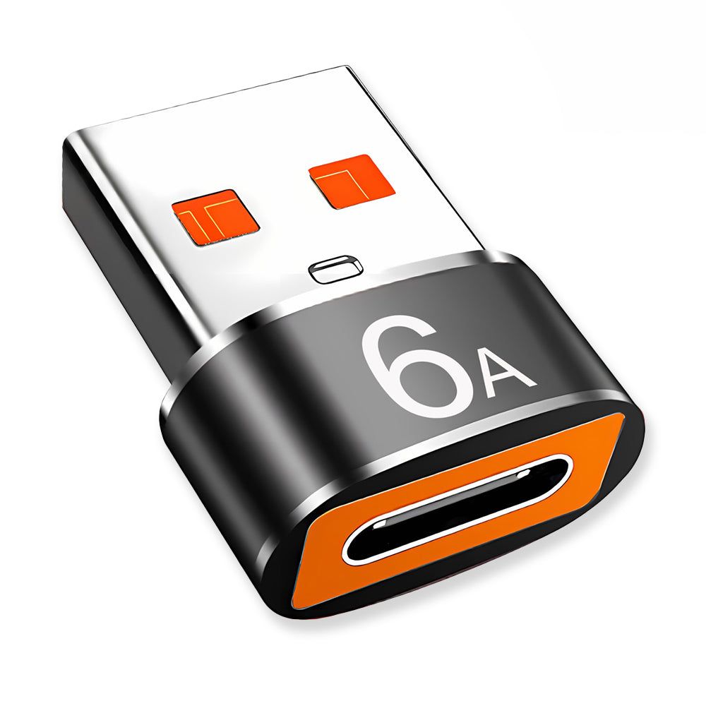 Techsuit - Premium OTG Adapter HyperPort (A4) - Type-C to USB, 5Gbps, 6A, 120W, Converter for Phone - Black / Orange