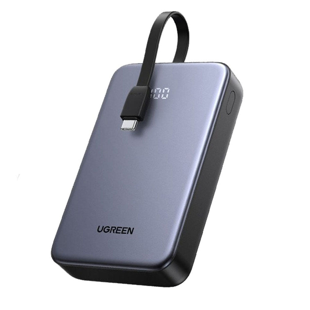 Ugreen - Power Bank PB505 (45762) - Built-in Type-C Cable, Fast Charging, 20000mAh, USB, USB-C, 22.5W, 5V/3A - Grey