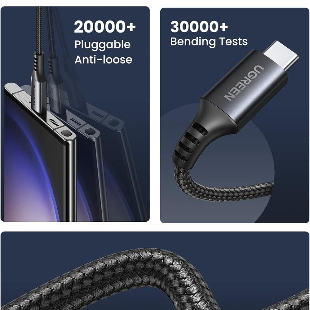 Ugreen - Data Cable US567 (15373) - USB-C to USB-C, 3A, 60W, 1m, Nylon - Black Gray