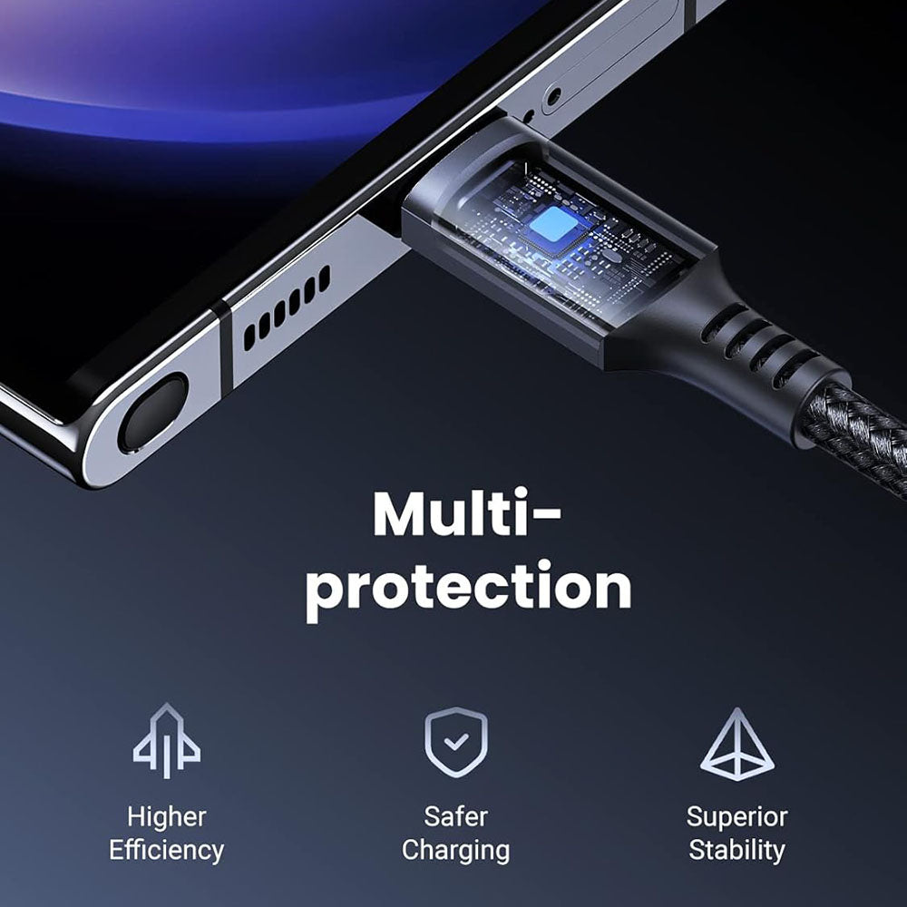Ugreen - Data Cable US567 (15373) - USB-C to USB-C, 3A, 60W, 1m, Nylon - Black Gray