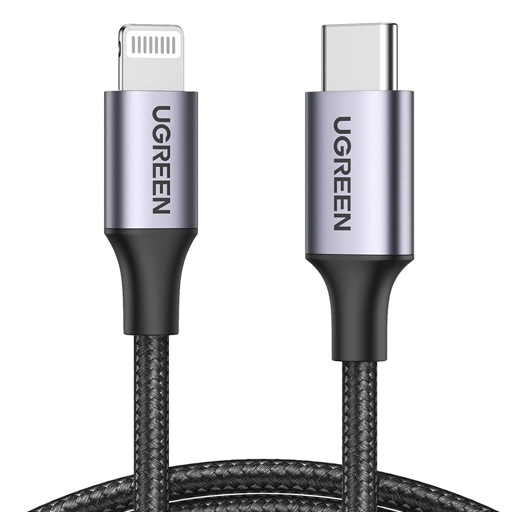 Ugreen - Data Cable US304 (60759) - USB-C to Lightning, Fast Charging, 3A, 480Mbps, Nylon Braided, 1m - Space Gray