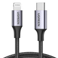 Ugreen - Data Cable US304 (60759) - USB-C to Lightning, Fast Charging, 3A, 480Mbps, Nylon Braided, 1m - Space Gray