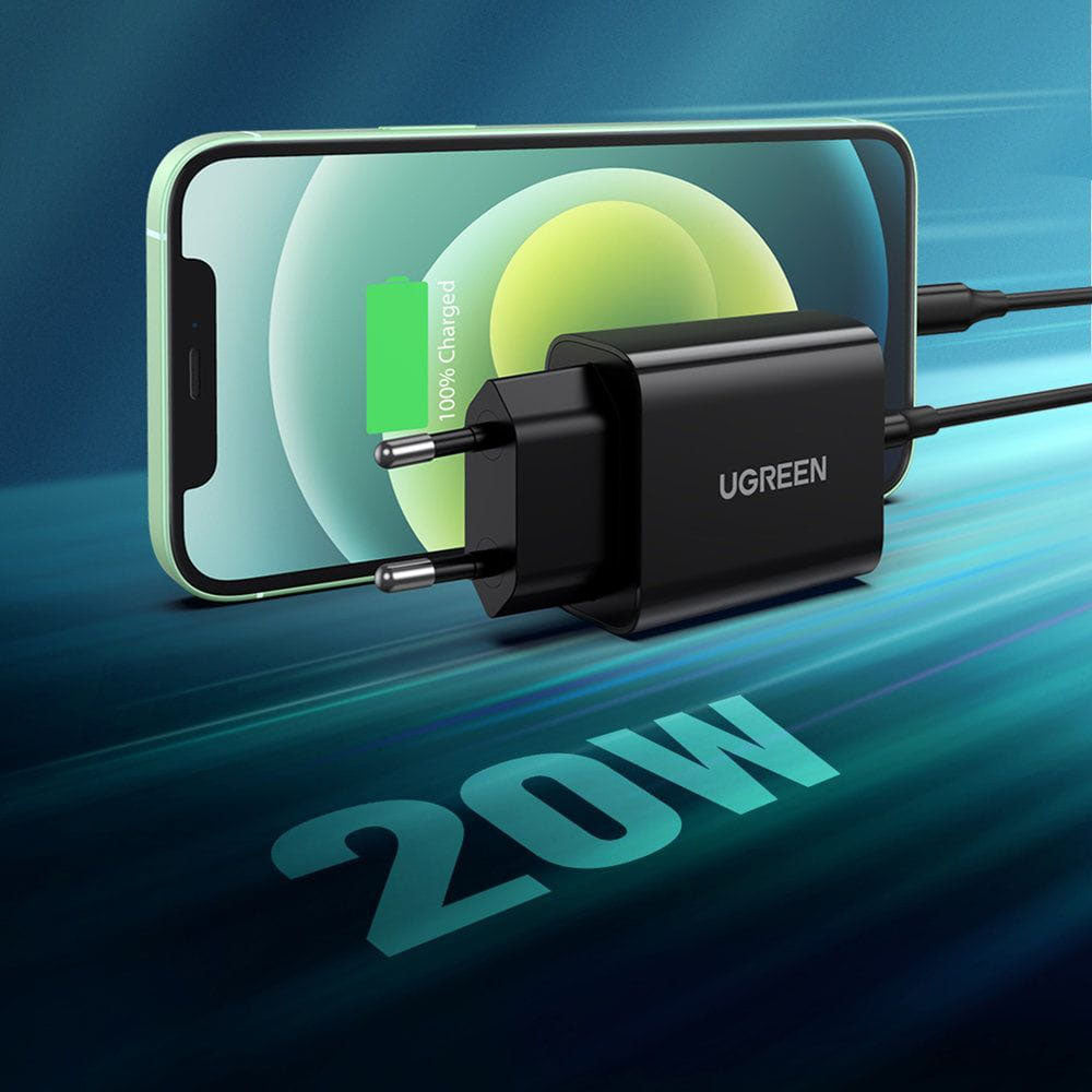 Ugreen - Wall Charger CD137 (10191) - Fast Charging, Type-C, 20W, 5V/3A, PD3.0, Quick Charge 4.0+ - Black