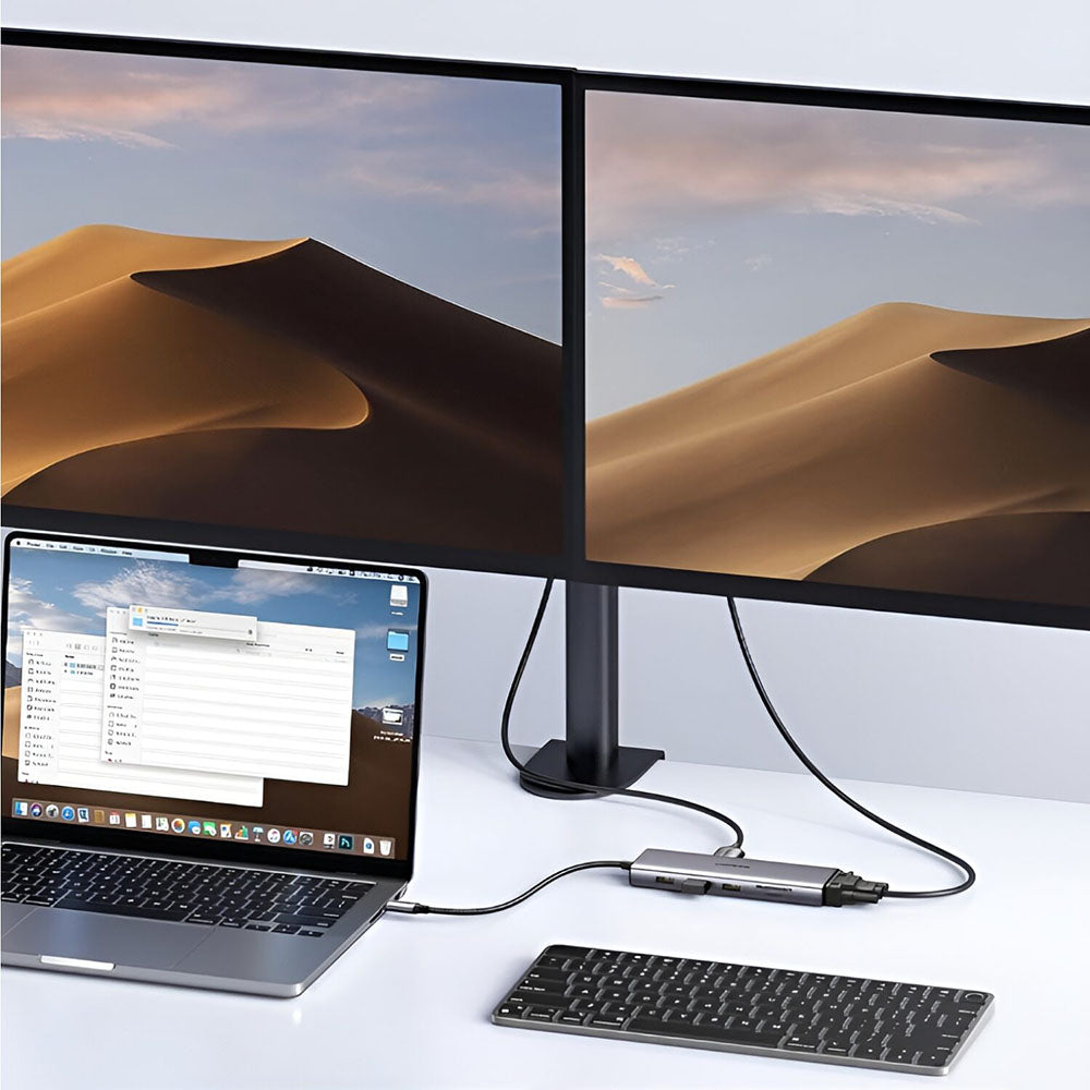 Ugreen - Docking Station CM498 (15600) - Type-C to 3x USB3.0, HDMI 4K@30Hz, VGA, RJ45, SD/TF Card, Type-C PD100W - Gray