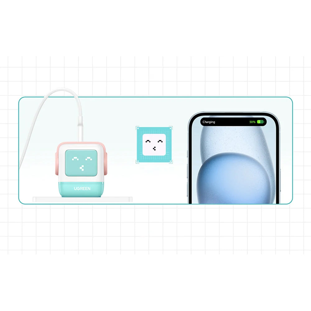 Ugreen - Wall Charger Uno RG CD361 (35855) - with LED Display, GaN, Fast Charging, USB, 2x USB-C, QC4.0+, 65W, 3A - Pink