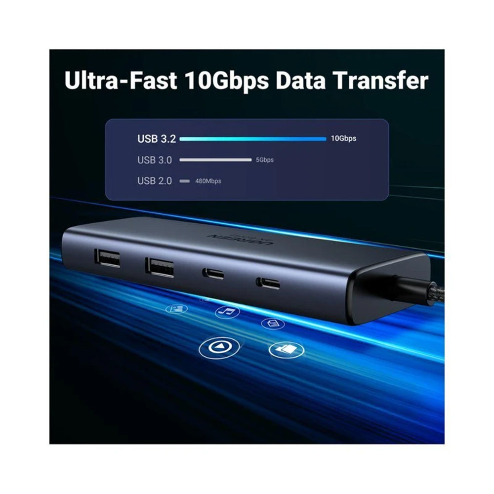 Ugreen Hub/Dock Ugreen Docking Station CM498 (45379), Type-C to 3x Type-C, 2x USB-A, 2x HDMI 4K@60Hz, 10Gpbs, PD100W, Gr