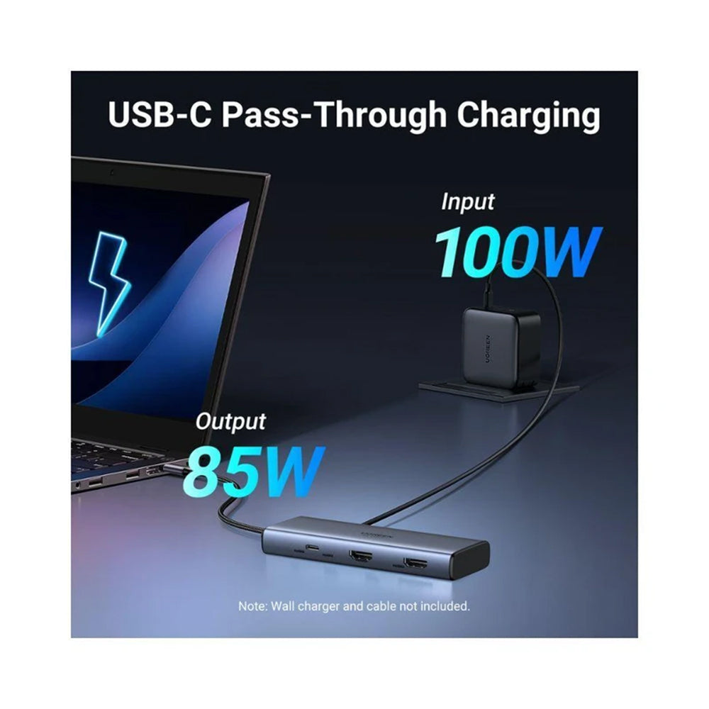 Ugreen Hub/Dock Ugreen Docking Station CM498 (45379), Type-C to 3x Type-C, 2x USB-A, 2x HDMI 4K@60Hz, 10Gpbs, PD100W, Gr
