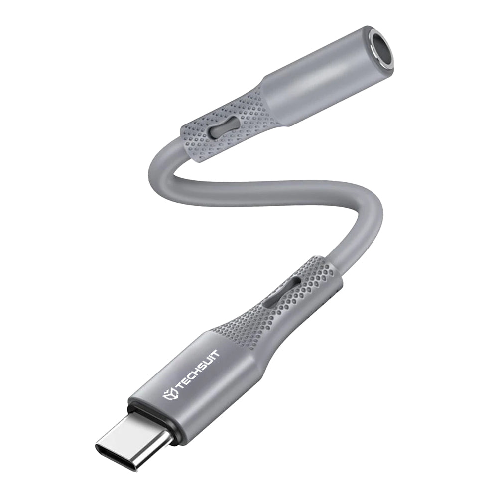 Techsuit - Premium Cable Adapter SoundFleX (AC1) - Type-C to 3.5mm Jack, Hi-Fi Quality, DAC Chip, Silica Gel, 0.1m - Gra