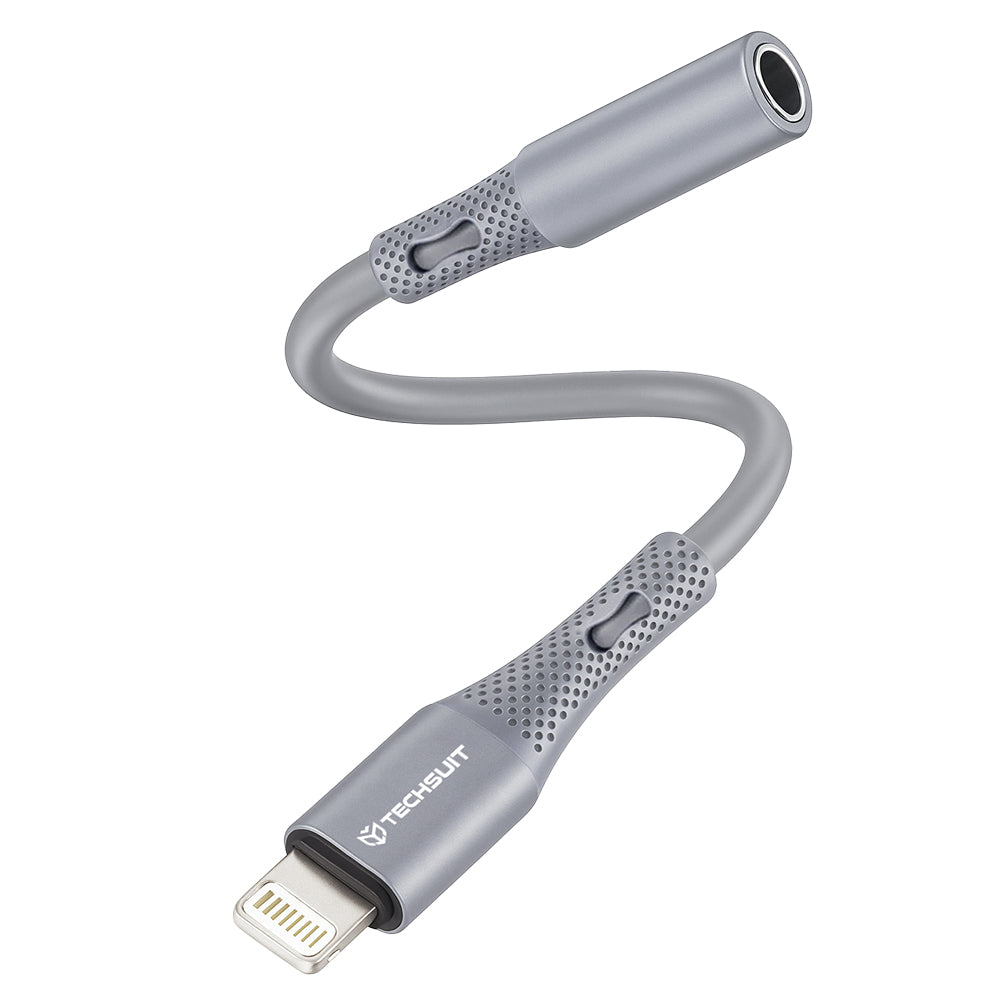 Techsuit - Premium Cable Adapter SoundFleX (AC2) - Lightning to 3.5mm Jack, Hi-Fi Quality, Silica Gel - Gray