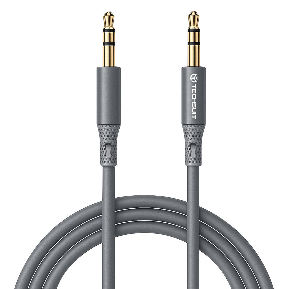 Techsuit - Premium Cable Adapter SoundFleX (AC3) - 3.5mm to Jack, Hi-Fi Quality, Silica Gel, 1m - Gray