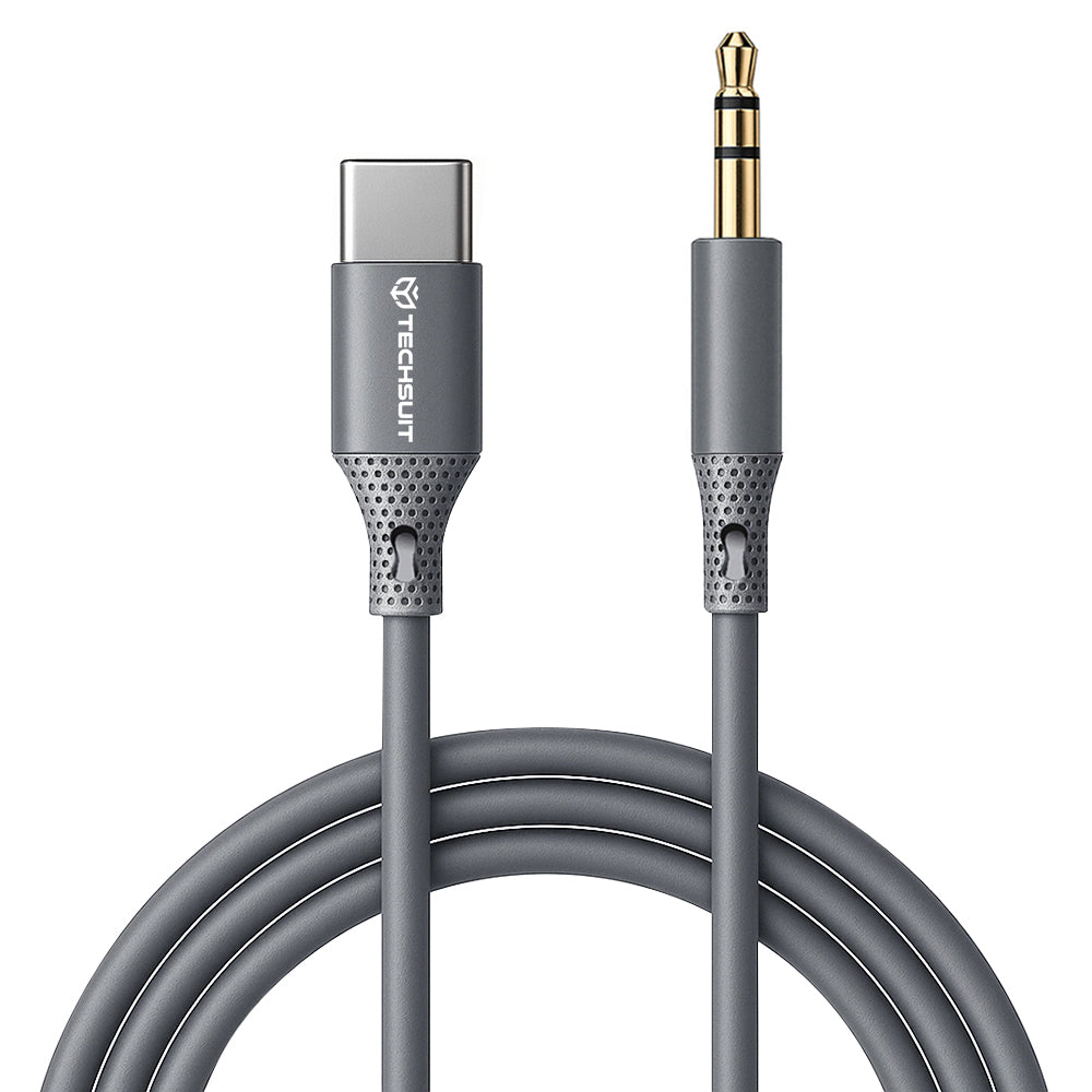 Techsuit - Premium Cable Adapter SoundFleX (AC4) - Type-C to 3.5mm Jack, Hi-Fi Quality, DAC Chip, Silica Gel, 1m - Gray