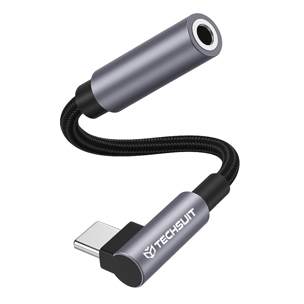 Techsuit - Premium Cable Adapter MusicDoX (AC7) - Type-C to 3.5mm Jack, Hi-Fi Sound, DAC Chip, 3A, 0.1m - Gray
