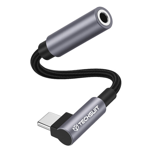 Techsuit - Premium Cable Adapter MusicDoX (AC7) - Type-C to 3.5mm Jack, Hi-Fi Sound, DAC Chip, 3A, 0.1m - Gray