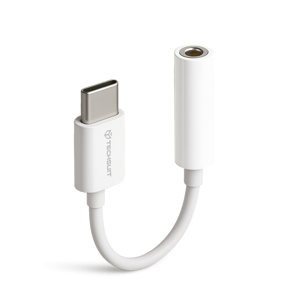 Techsuit - (2 pack) Cable Adapter MusicBox (AC18) - Type-C to 3.5mm Jack, DAC Chip, 3A, Plug and Play - White