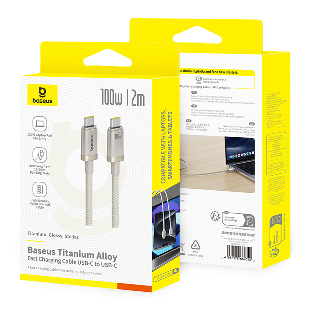 Baseus - Data Cable Titanium (P10378100G21-01) - USB-C to Type-C, 100W, Fast Charging, 480Mbps, 2m - Galaxy Titanium Gol