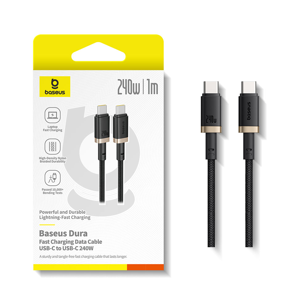 Baseus - Data Cable Dura Series (P10377803U03-00) - for MacBook, Fast Charging, Type-C, PD 240W, 480Mbps, 1m - Gold / Bl