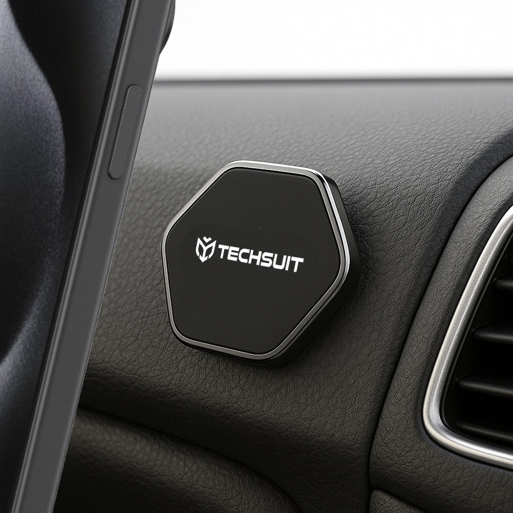 Techsuit - Phone Holder Tiny Series (HOLD210-C) - Dashboard Magnetic Grip, Multipurpose Use, Hexagonal, 2 Metal Plates -