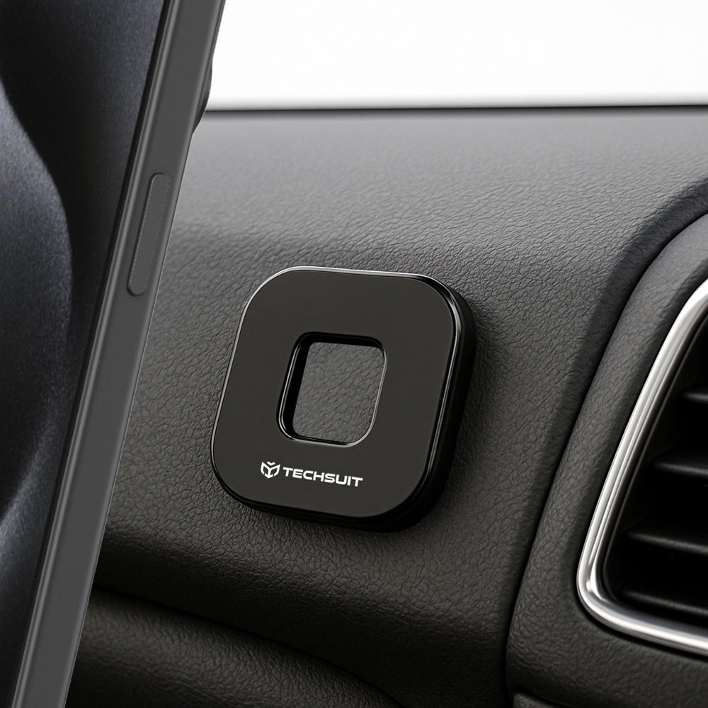 Techsuit - Phone Holder Tiny Series (HOLD210) - Dashboard Magnetic Grip, Multipurpose Use, Quadrilateral, 2 Metal Plates
