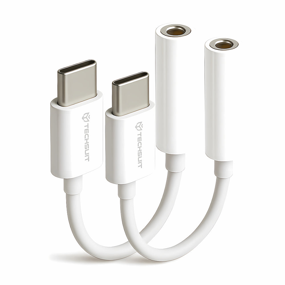 Techsuit - (2 pack) Cable Adapter MusicBox (AC18) - Type-C to 3.5mm Jack, DAC Chip, 3A, Plug and Play - White