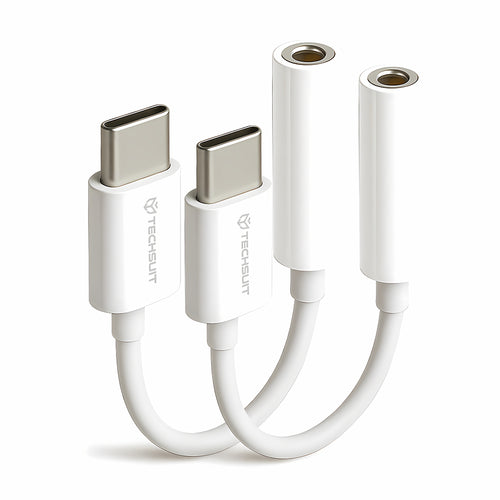 Techsuit - (2 pack) Cable Adapter MusicBox (AC18) - Type-C to 3.5mm Jack, DAC Chip, 3A, Plug and Play - White