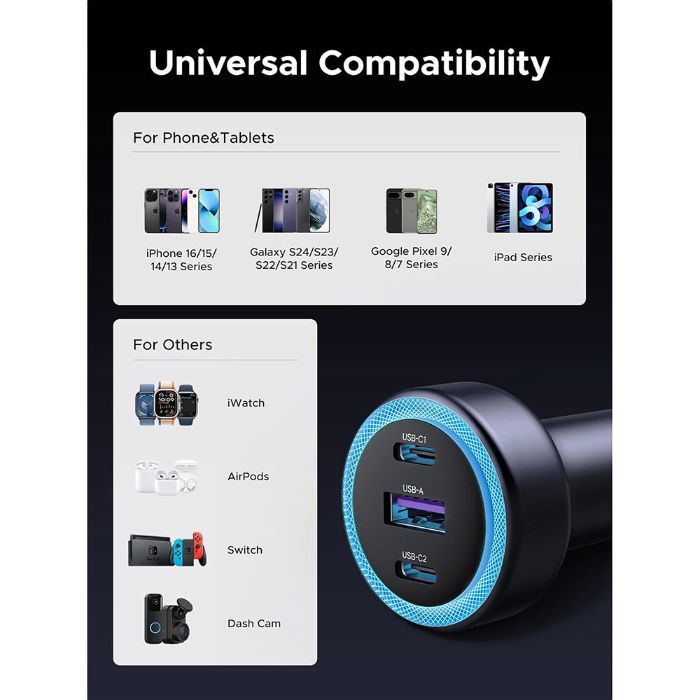 Ugreen - Car Charger EC307 (45843) - USB, 2x Type-C, 30W, Fast Charge, QC3.0, 22.5W - Black