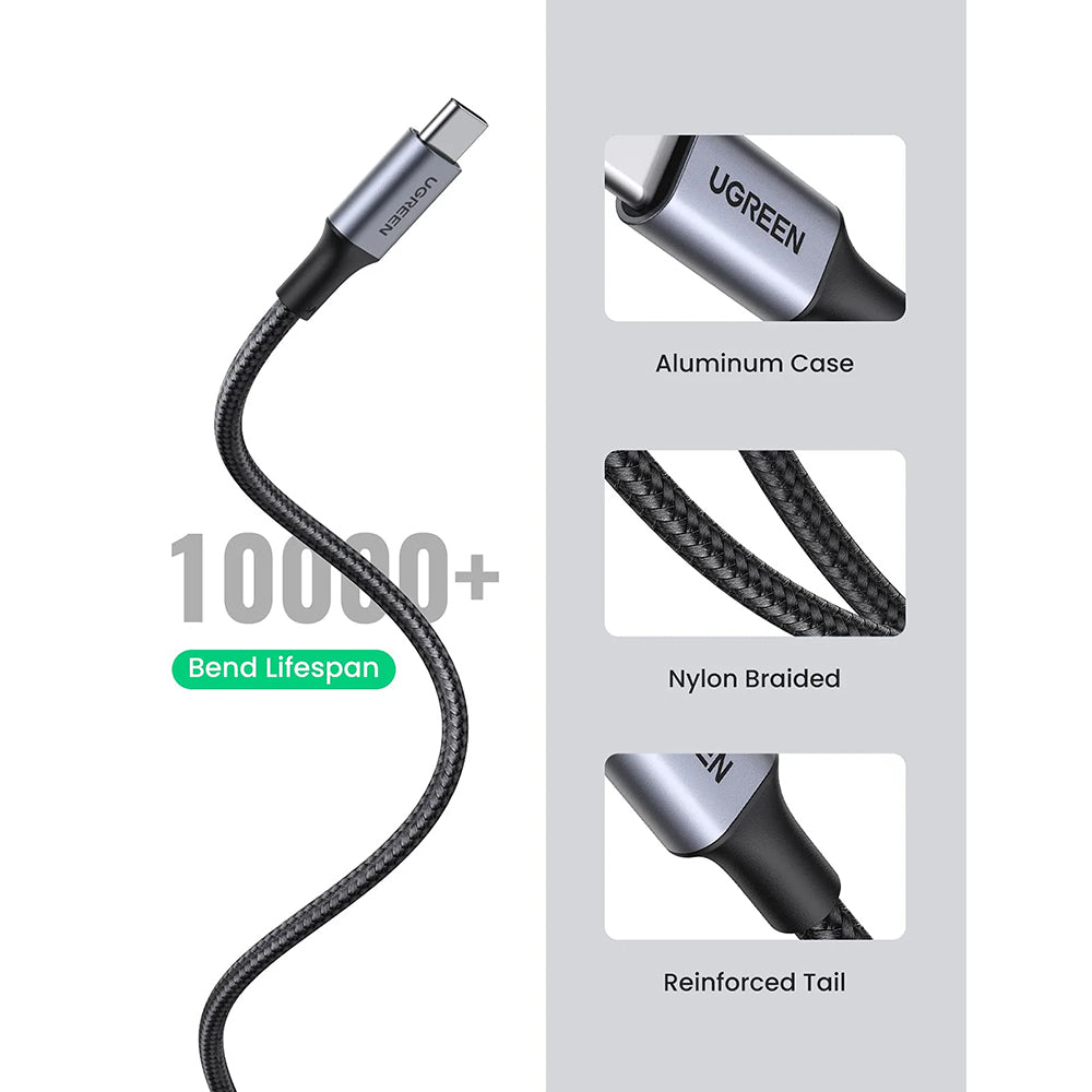Ugreen - Data Cable US288 (60128) - USB to Type-C, Fast Charging, 3A, 18W, 480Mbps, Nylon Braided, 2m - Space Gray