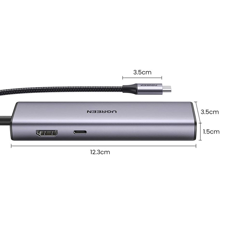 Ugreen - Docking Station CM512 (90568) - Type-C to Type-C, 2x USB, HDMI 4K@30Hz, RJ45, SD/TF Card, 5Gbps, PD100W - Gray