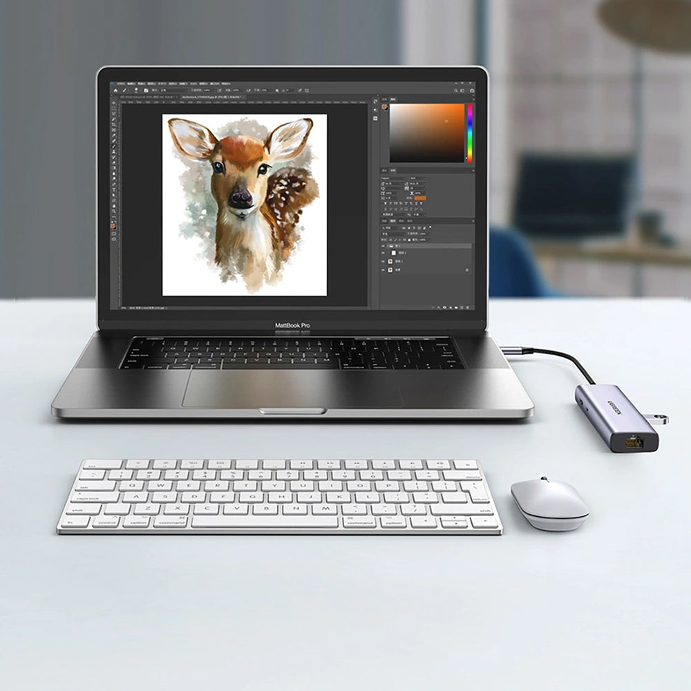 Ugreen - Docking Station CM512 (90568) - Type-C to Type-C, 2x USB, HDMI 4K@30Hz, RJ45, SD/TF Card, 5Gbps, PD100W - Gray