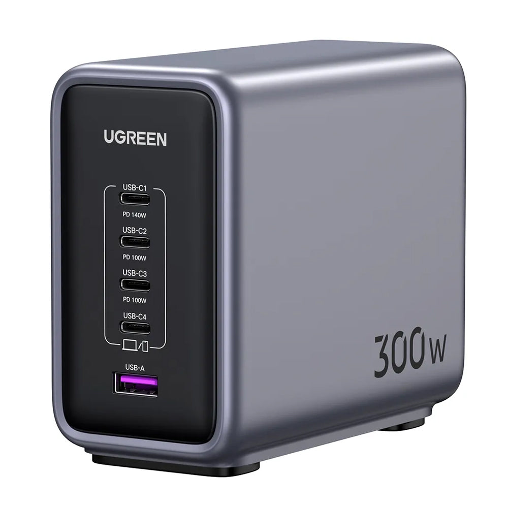 Ugreen - Wall Charger Nexode CD333 (90903B) - with Cable, Super Fast Charge, GaN, 5in1, USB, 4x Type-C, 300W, 5A, 2m - G
