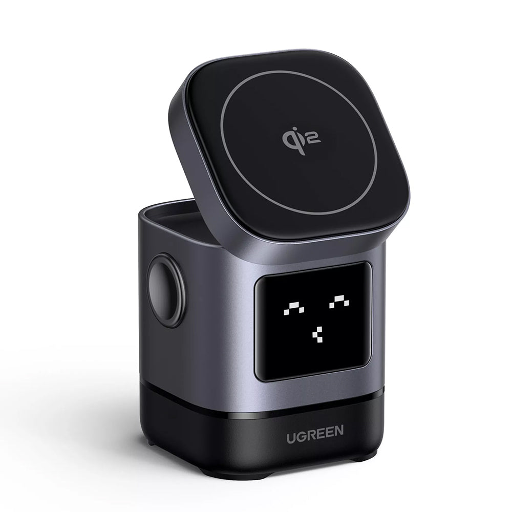 Ugreen - Wireless Charger W709 (45775) - 2in1, with Smart Display, Funny Emoji, for iPhone, AirPods, USB-C, 25W - Black