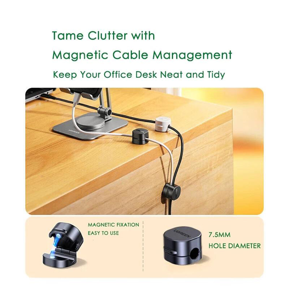 Ugreen - (3 pack) Cable Organizer LP886 (45797) - Magnetic, 1x Holder Clip, for Desk - Black