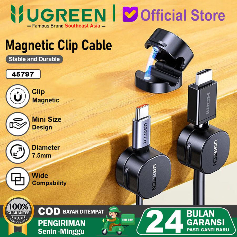 Ugreen - (3 pack) Cable Organizer LP886 (45797) - Magnetic, 1x Holder Clip, for Desk - Black