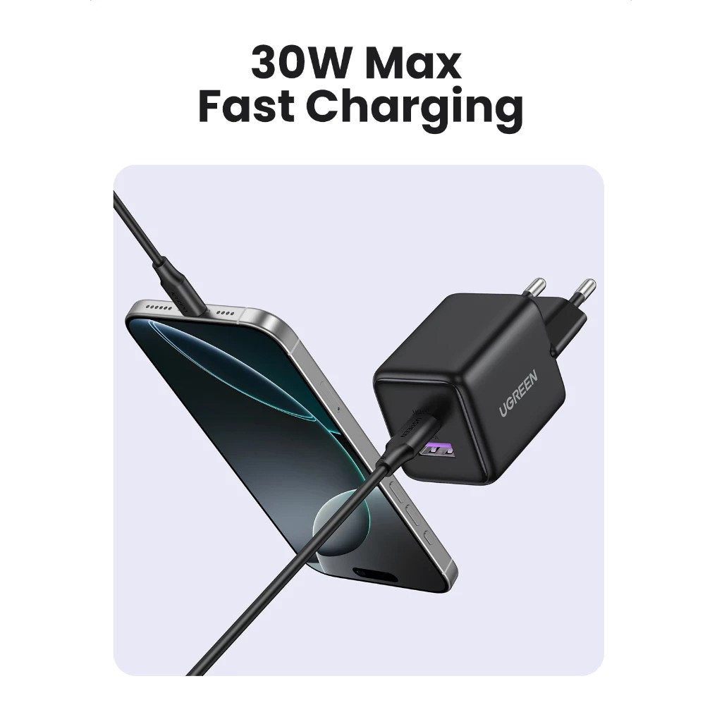 Incarcator Ugreen (65015), USB / Type-C, 30W QC3.0, Alb