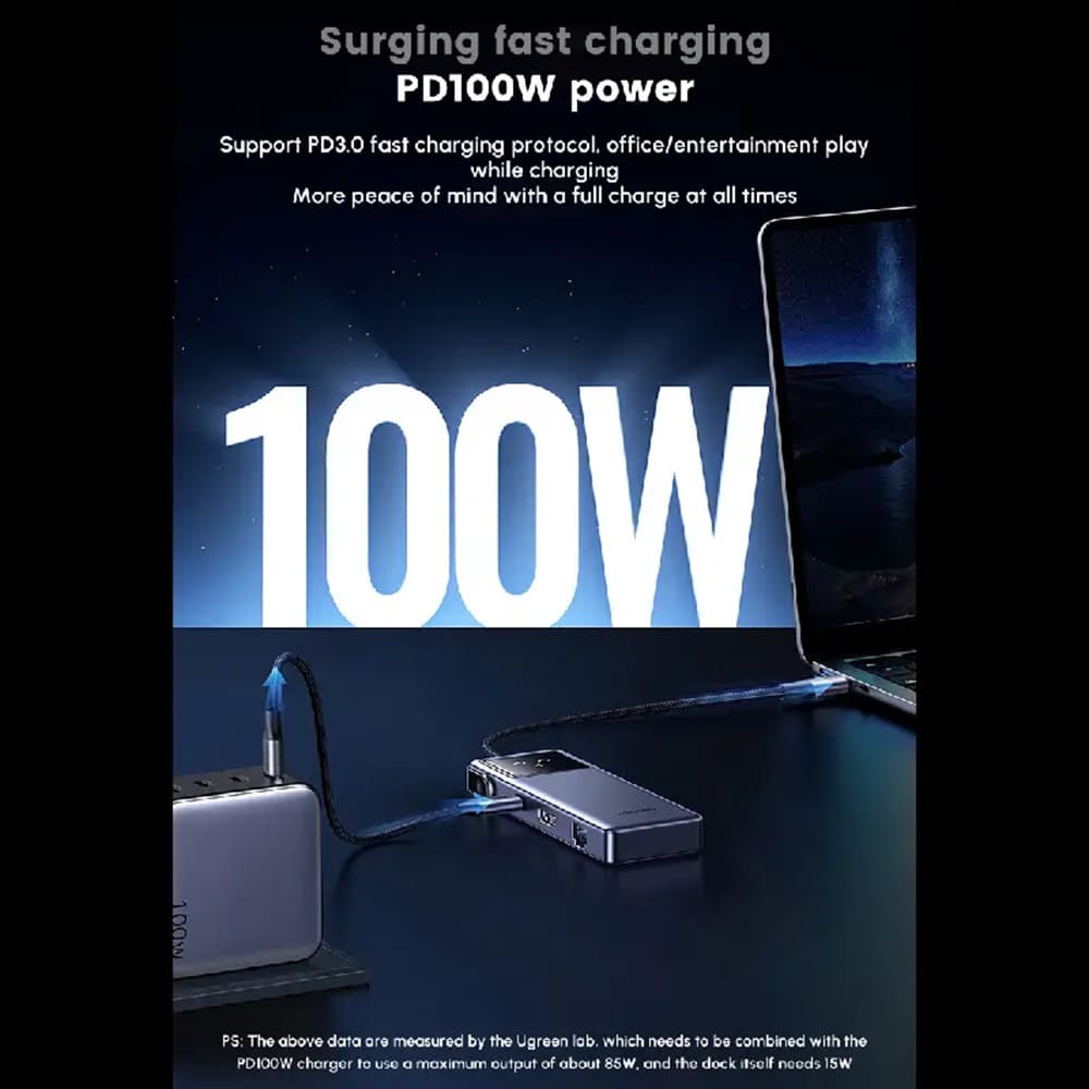 Ugreen - Docking Station CM888 (45155) - Type-C to 2x USB3.0, 1x USB2.0, 2x Type-C, 1x HDMI 4K, 1x RJ45 1000Mbps, PD100W