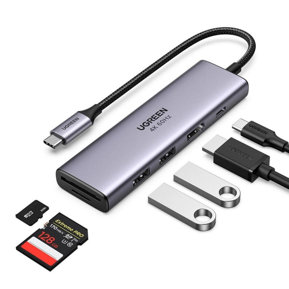 Ugreen - Docking Station CM511 (60384) - Type-C to Type-C, 2x USB, HDMI 4K, carduri SD/TF - Gray