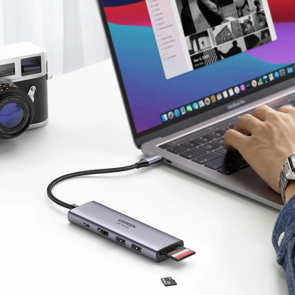 Ugreen - Docking Station CM511 (60384) - Type-C to Type-C, 2x USB, HDMI 4K, carduri SD/TF - Gray