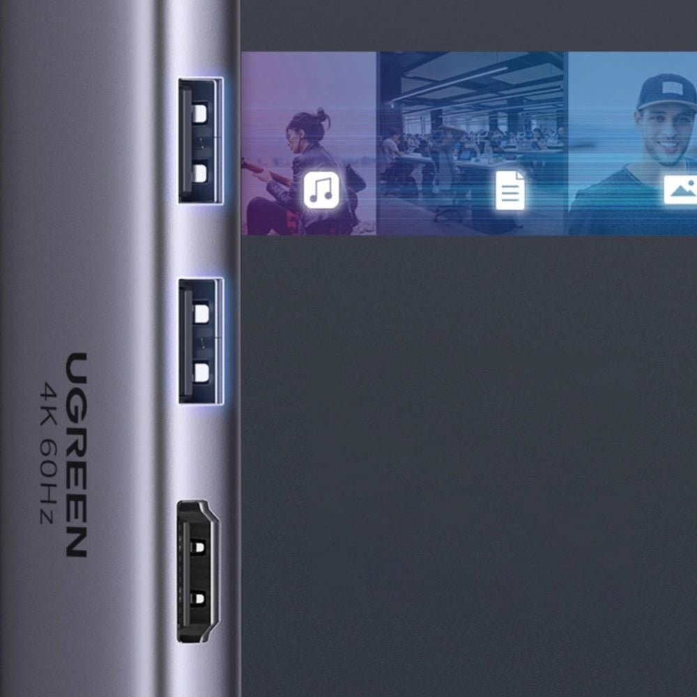 Ugreen - Docking Station CM511 (60384) - Type-C to Type-C, 2x USB, HDMI 4K, carduri SD/TF - Gray