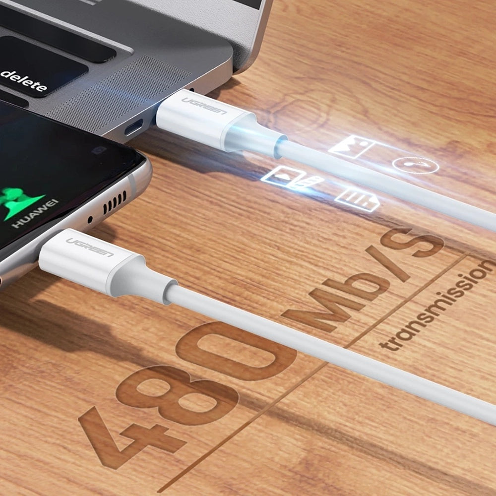 Ugreen - Data Cable US264 (60518) - Fast Charging, USB-C to USB-C, 3A, 60W, 1m - White