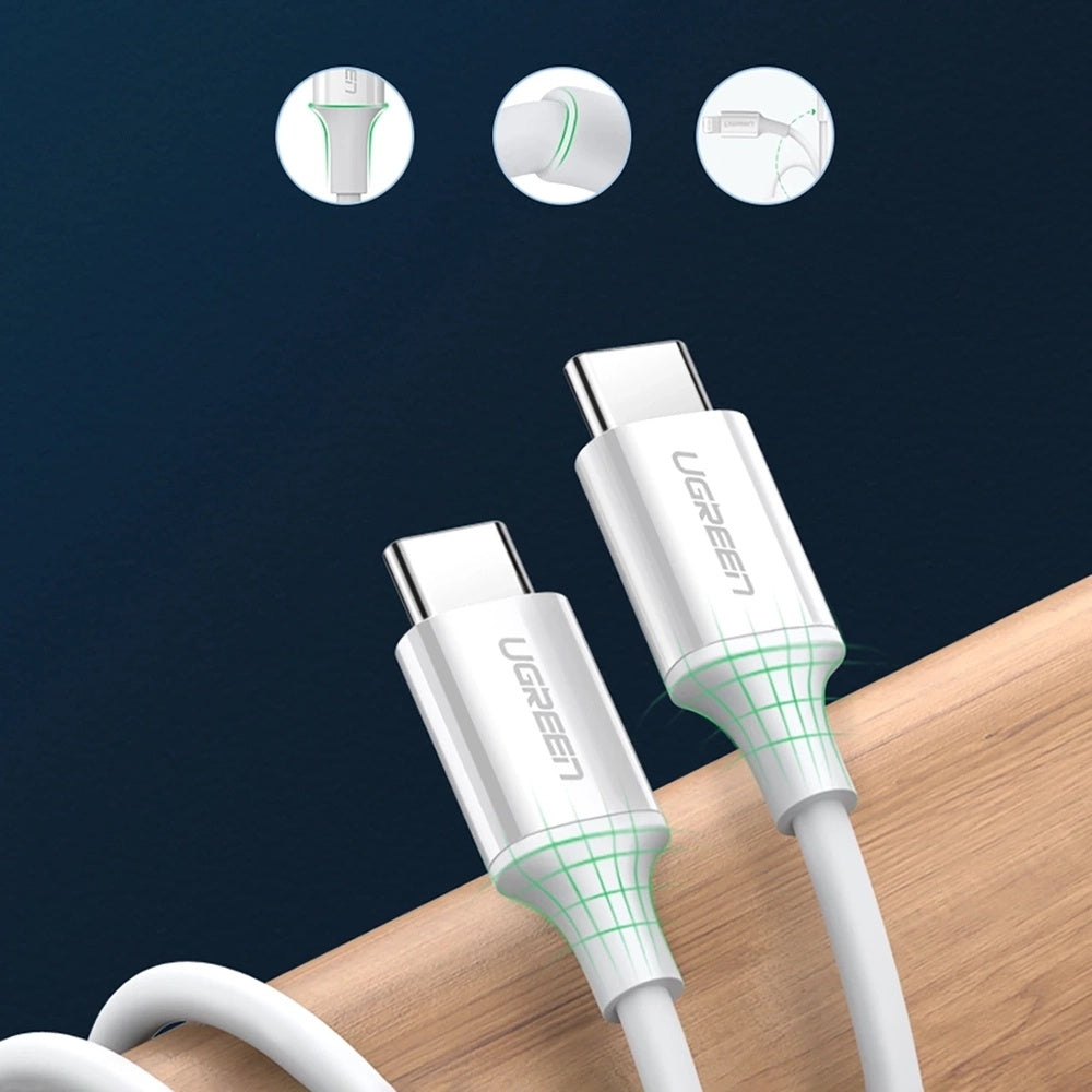 Ugreen - Data Cable US264 (60518) - Fast Charging, USB-C to USB-C, 3A, 60W, 1m - White