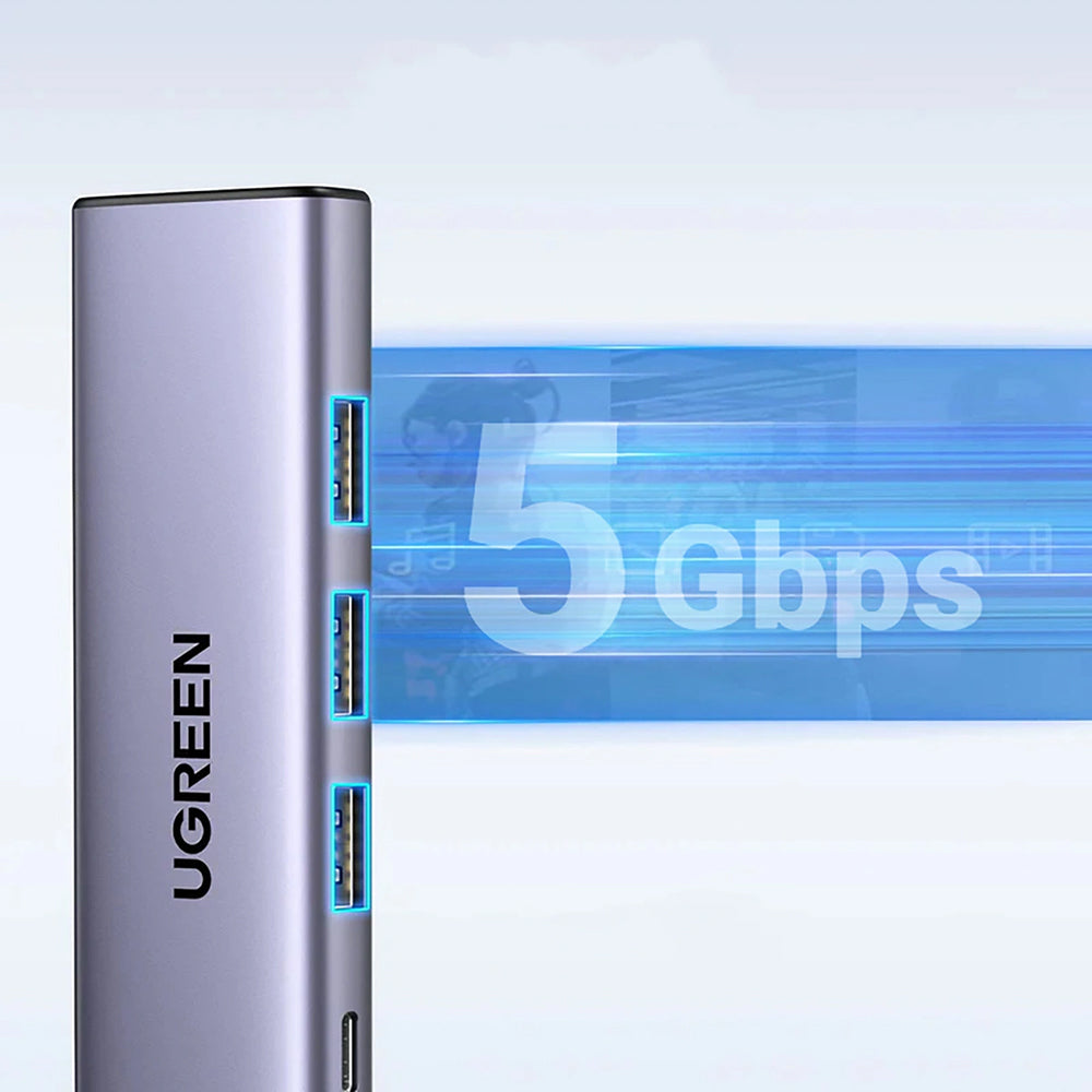 Ugreen - Docking Station CM511 (15597) - Fast Charge, Type-C to 3x USB, Type-C PD100W, HDMI 4K@60Hz, 5Gbps, Plug&Play - 