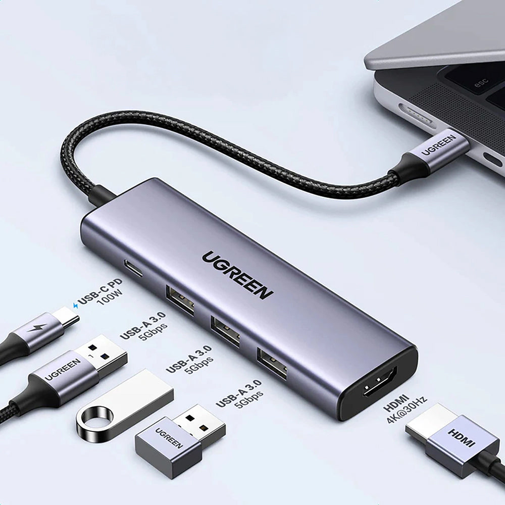 Ugreen - Docking Station CM511 (15597) - Fast Charge, Type-C to 3x USB, Type-C PD100W, HDMI 4K@60Hz, 5Gbps, Plug&Play - 