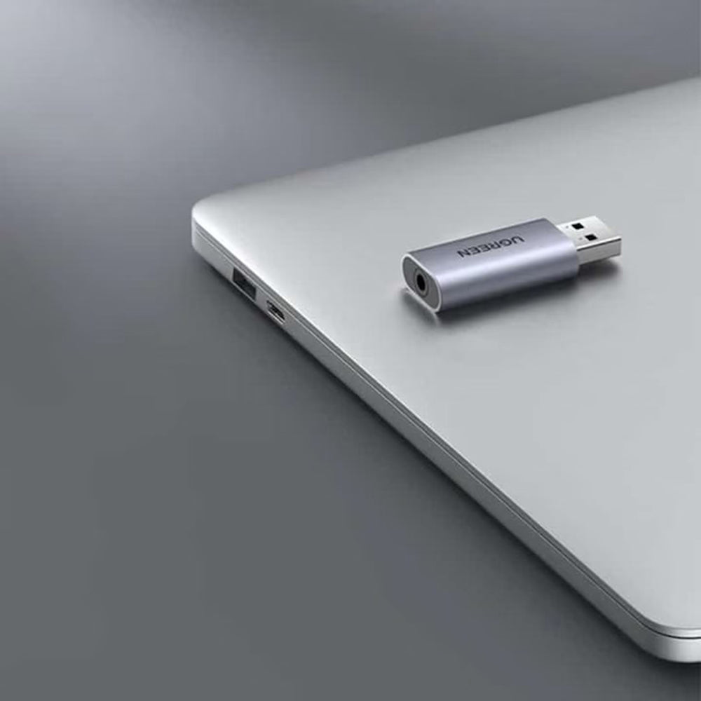 Ugreen - Audio Adapter CM383 (80864) - USB to Jack 3.5mm, Stereo, Plug & Play, Supports Listening & Speaking - Gray